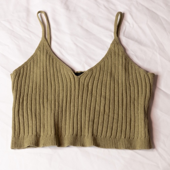 PrettyLittleThing Khaki Ribbed Knit Tank top - M - Picture 1 of 5